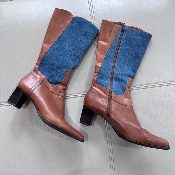 Leather Denim Worthington Austin Women's 8.5 Heel Boots - Picture 1 of 7